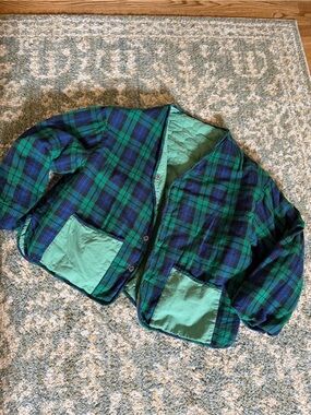 Women’s Green & Navy Plaid Quilted Jacket